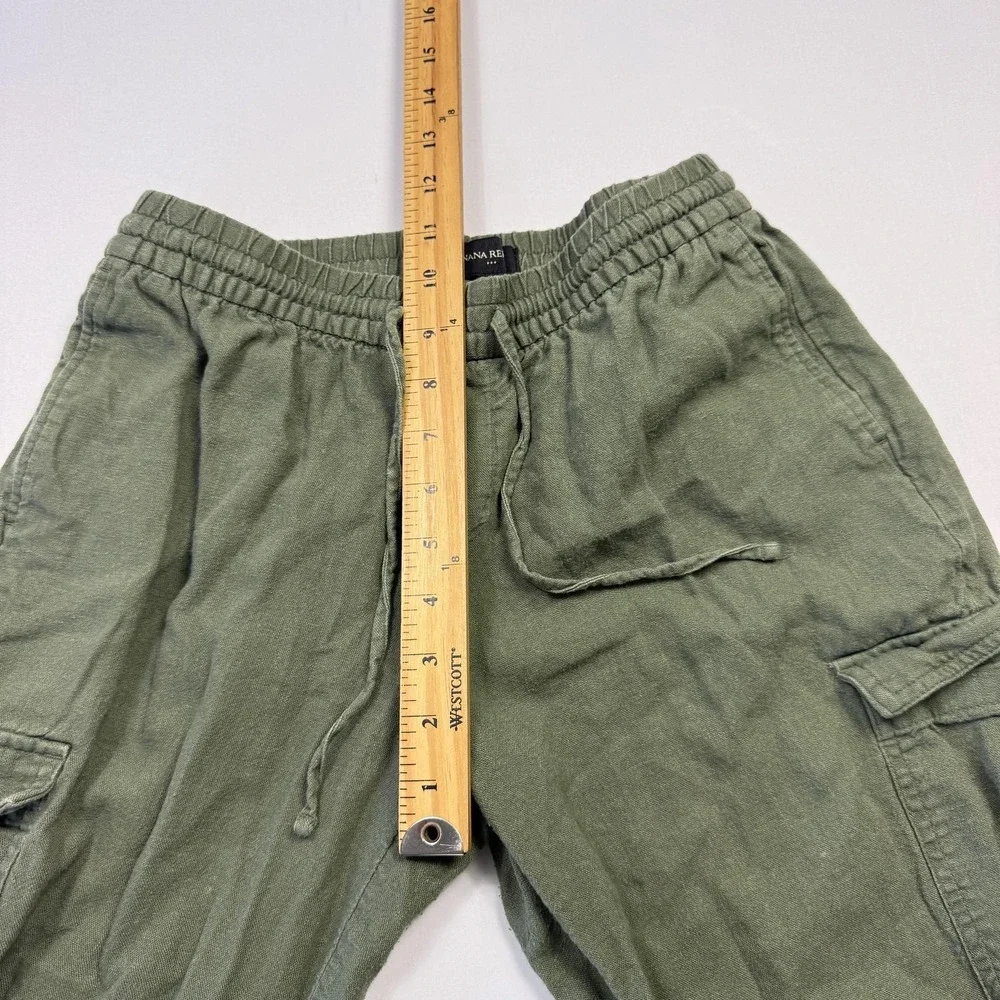 Banana Republic Jogger Pants Womens XS Green Linen Cargo Elastic Waist Cuffed‎